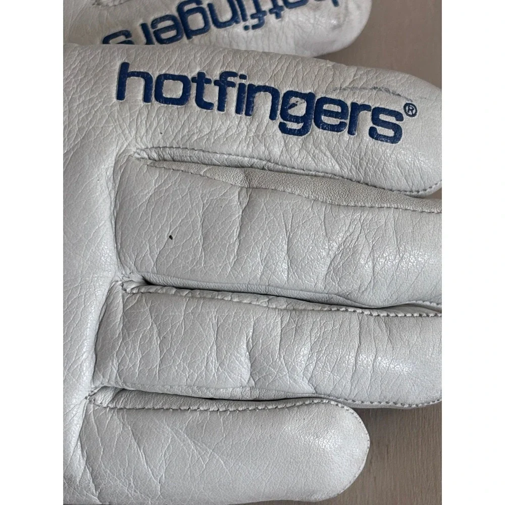 Hotfingers Vintage White Leather Quilted Ski Gloves Winter Snow Ribbed Cuff S